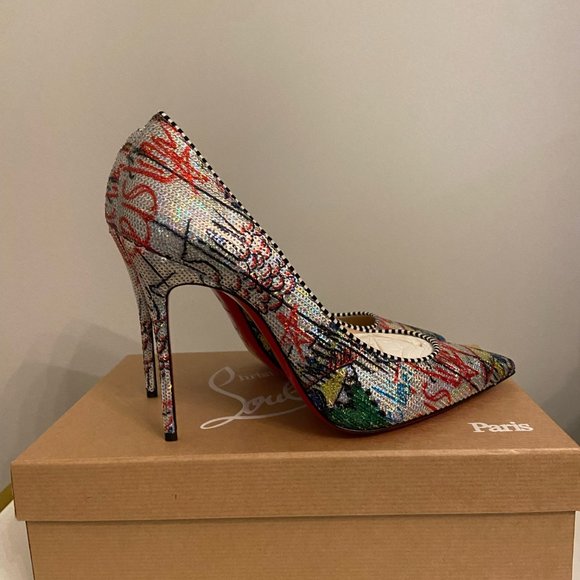 CHRISTIAN LOUBOUTIN Paillette Loubitag Decollete 554 100 Paillette Silver - Picture 3 of 7